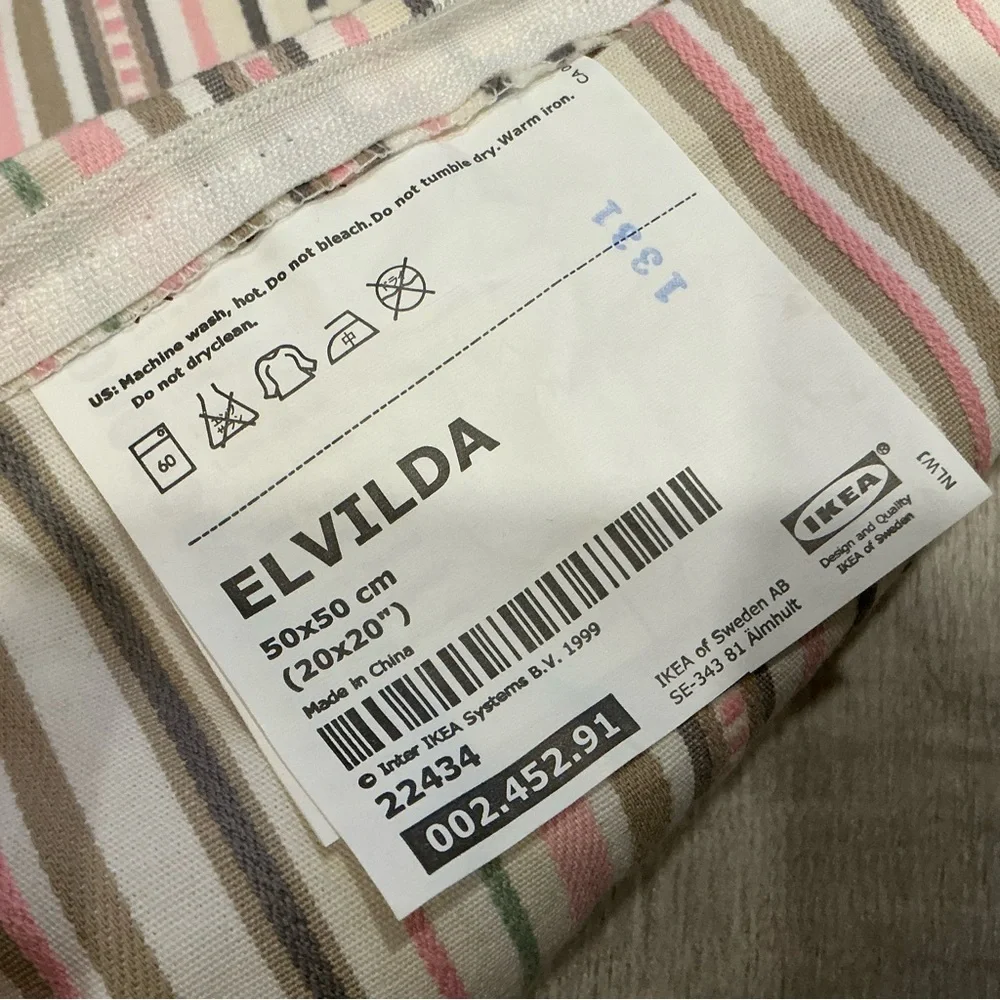 IKEA elvilda cotton decorative pillow case pastel stripe zip closure 20x20
